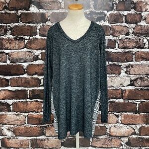 Full Moon Maternity Top T-Shirt Plaid Back Grey White Large